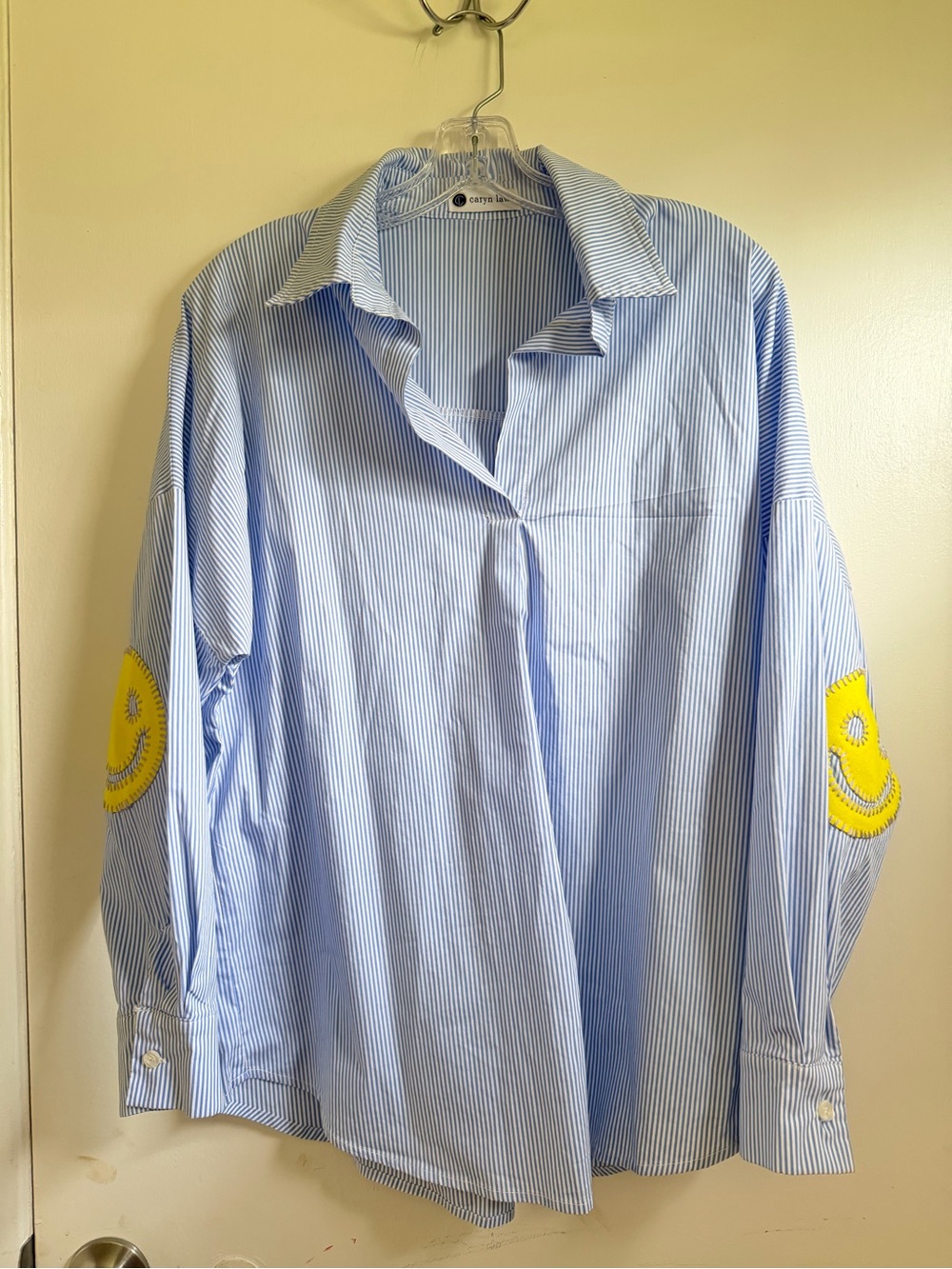 Caryn Lawn Oxford Stripe Smiley Preppy Shirt